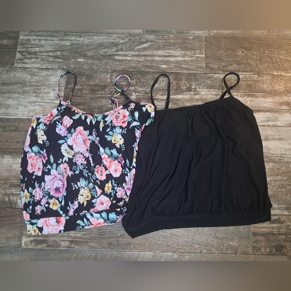 Floral and Black Women's Tankini Tops